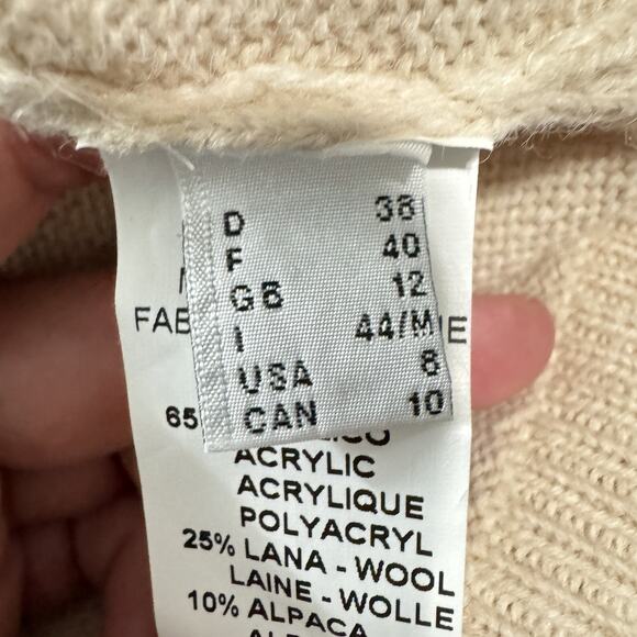 ottod'Ame Wool Blend Fringe Detail Sweater Sz 8 Beige Relaxed Boho Quiet Luxury - Picture 9 of 12